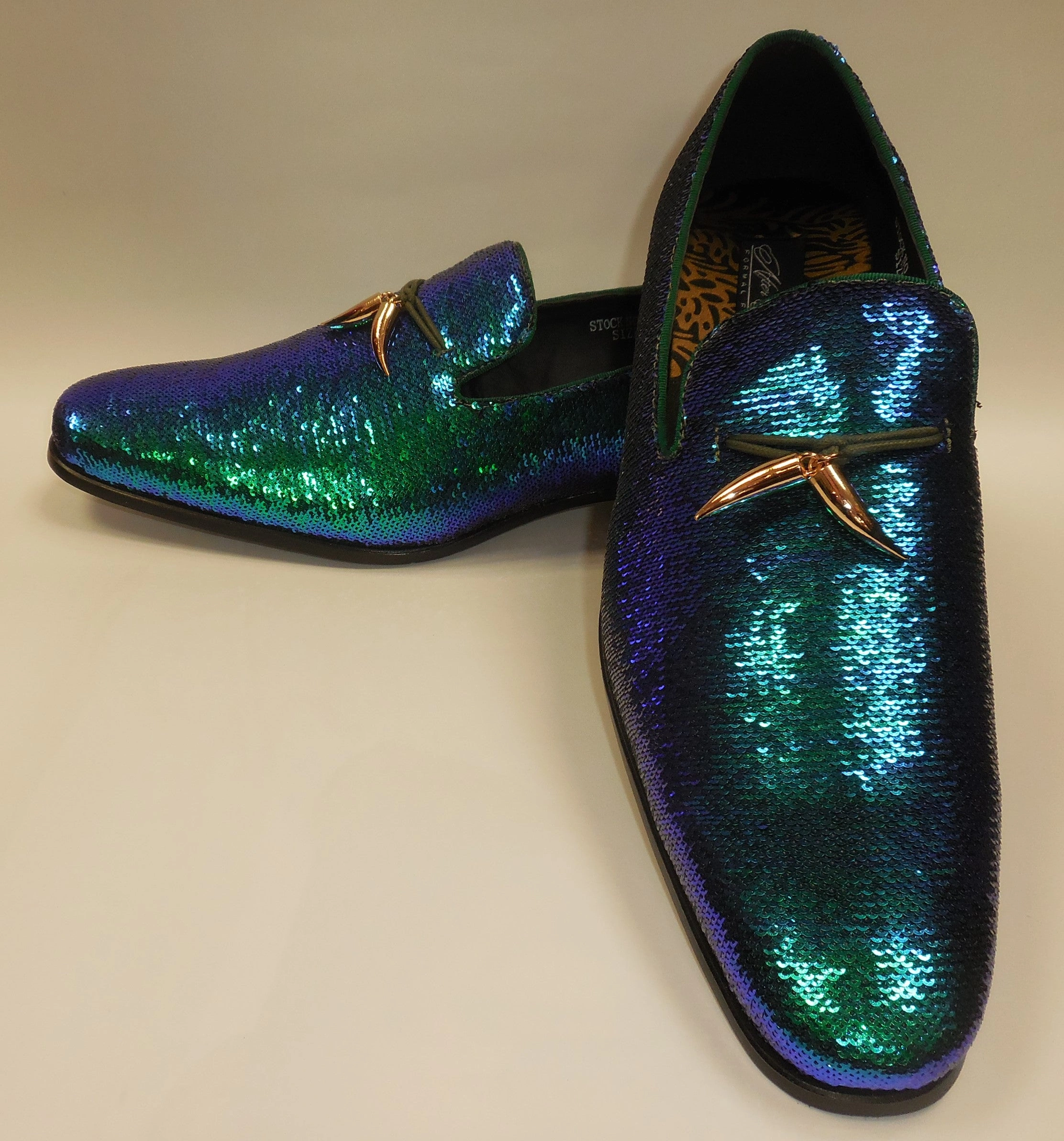 Midnight Mirage Sequin Loafers: Green to Purple Magic, Unleash Your Inner Star, Mens Style 6759 S.